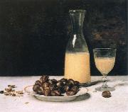 Albert Anker still life with wine and chestnuts painting
